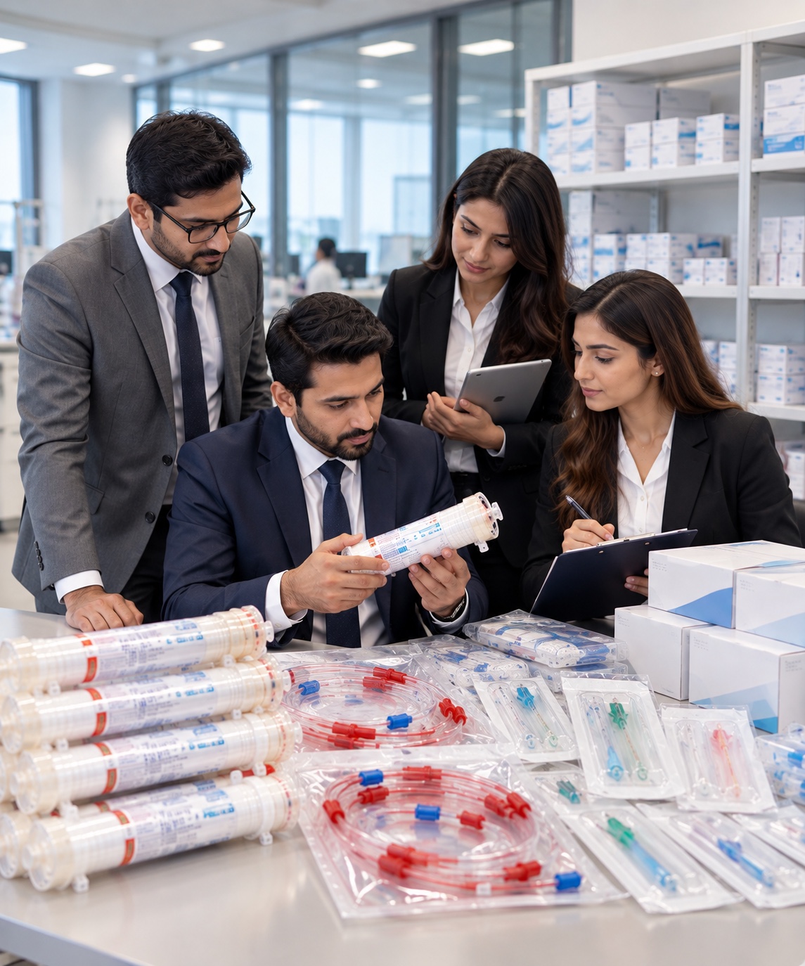 Superior Healthcare International team reviewing Medi-Sense dialysis supplies