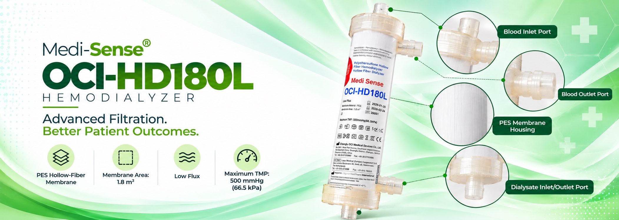 Medi-Sense OCI-HD180L Hemodialyzer