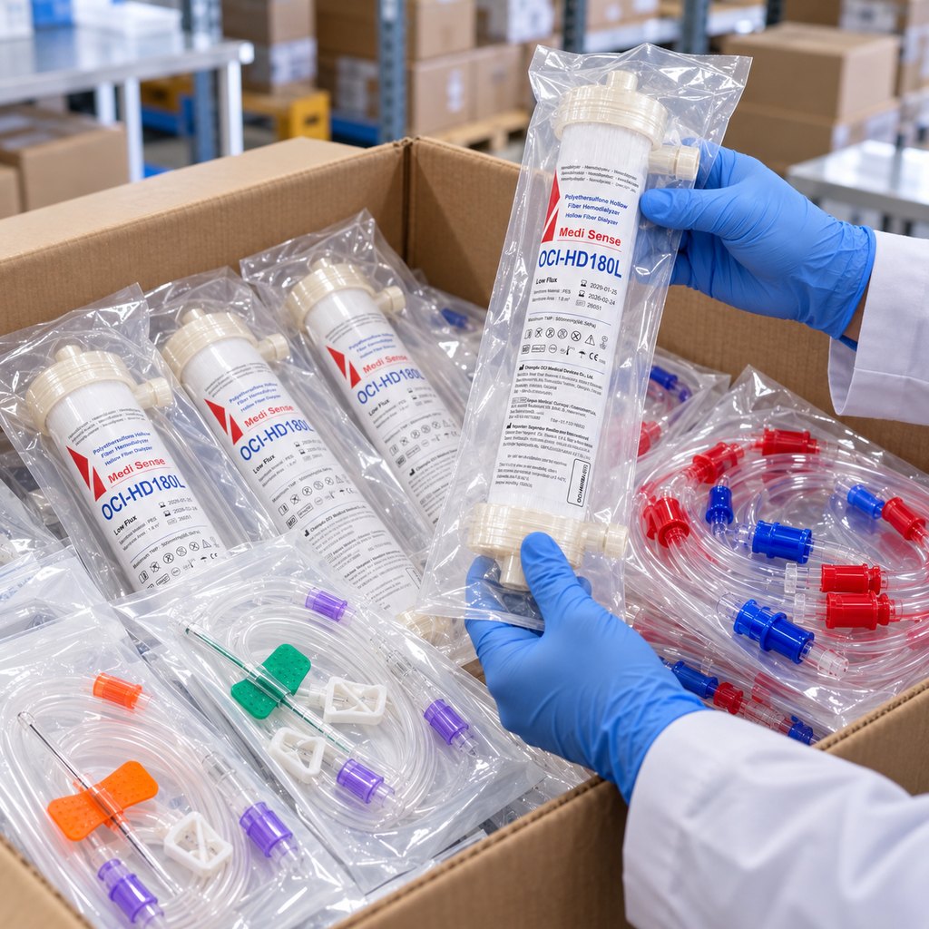 Medi-Sense dialyzer, fistula needles, and blood tubing from Chengdu OCI
